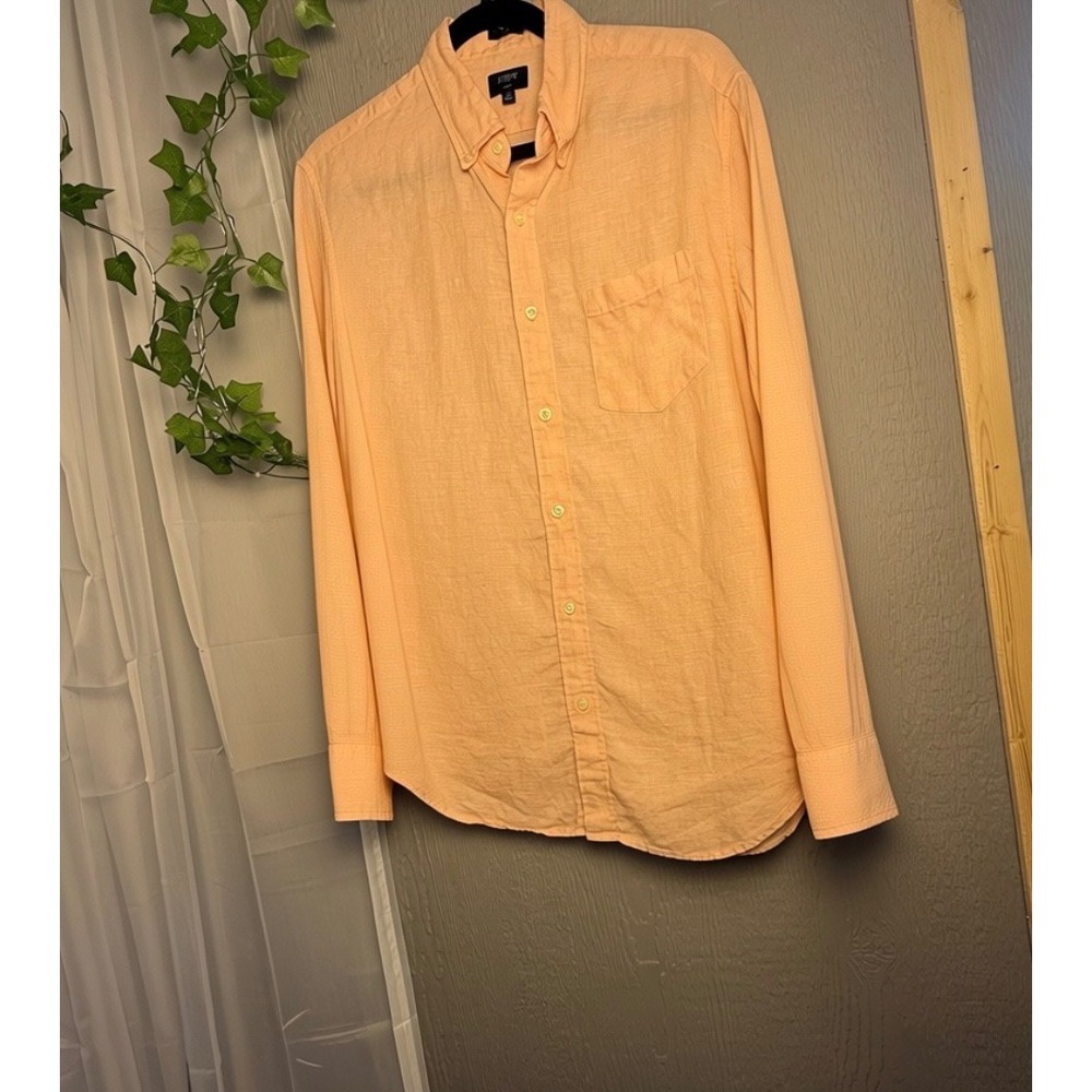 J.Crew Factory Mens Slim Fit 100% Linen Button Down Shirt Peach Orange Medium - Picture 2 of 10